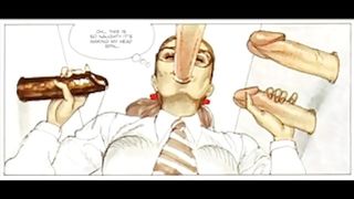 Комиксы с привлекательной очкастой девицей сосущей большие члены